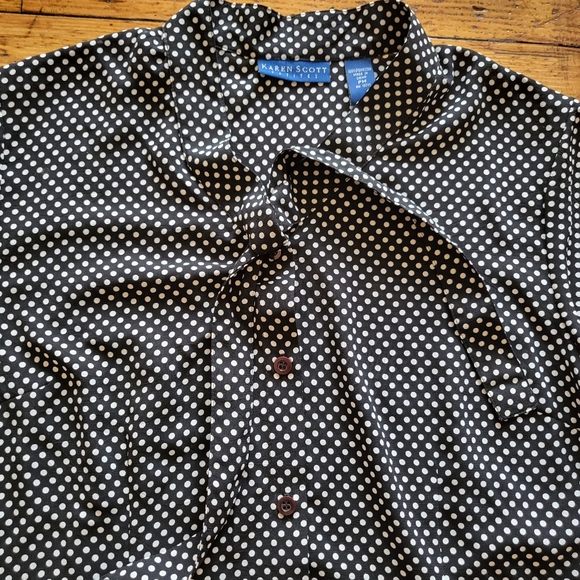 Karen Scott Button Down Short Sleeve Top Black & White Polka Dot Size PM - Picture 2 of 6